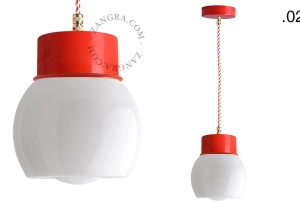 lampada a sospensione rossa - paralume in vetro - Ø 10 cm