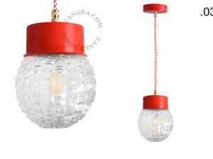 lampada a sospensione rossa - paralume in vetro - Ø 10 cm