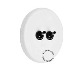 double interrupteur en porcelaine blanche va-et-vient ou simple - leviers noirs