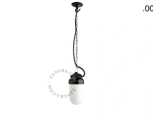 lampada a sospensione in porcellana nera per esterni o per bagno - paralume in vetro - IP54