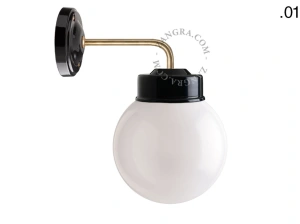 applique en porcelaine noire avec globe en verre