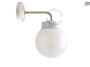 aplique en porcelana blanca y latón - pantalla de vidrio