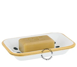 hvid emalje sæbeskål med karamelkant