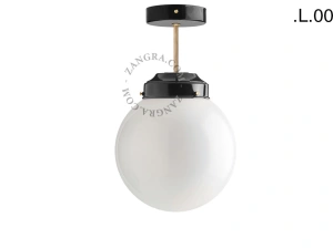 loftslampe i sort og messing - glas skærm