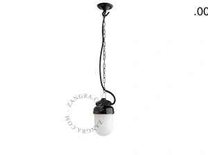 lampada a sospensione in porcellana nera per esterni o per bagno - paralume in vetro - IP54