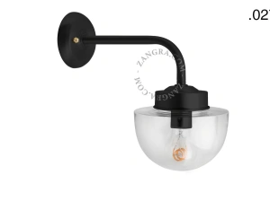 czarna mosiężna lampa ścienna do łazienki lub na zewnątrz - szklany klosz - IP43