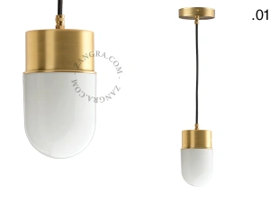 lampada a sospensione in ottone - paralume in vetro - Ø 8,5 cm
