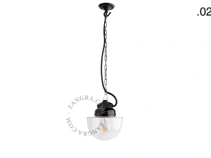 lampada a sospensione in porcellana nera per esterni o per bagno - paralume in vetro - IP54