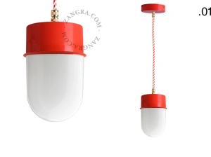lampada a sospensione rossa - paralume in vetro - Ø 10 cm