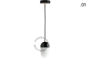 lampada a sospensione in porcellana nera - paralume in vetro