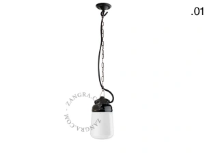 lampada a sospensione in porcellana nera per esterni o per bagno - paralume in vetro - IP54