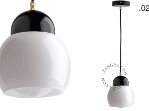 lampada a sospensione in porcellana nera - paralume in vetro