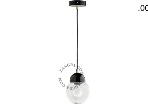 lampada a sospensione in porcellana nera - paralume in vetro