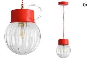 lampada a sospensione rossa - paralume in vetro - Ø 10 cm