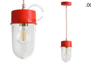 lampada a sospensione rossa - paralume in vetro - Ø 10 cm