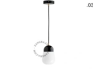 lampada a sospensione in porcellana nera - paralume in vetro