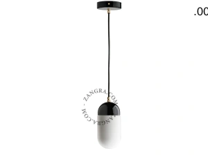 lampada a sospensione in porcellana nera - paralume in vetro