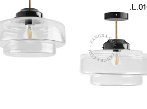 loftslampe i sort og messing - glas skærm