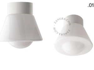 candeeiro de parede ou de teto em porcelana branca - abajur de vidro - Ø 10cm - IP54