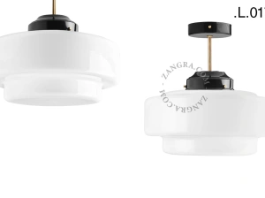 loftslampe i sort og messing - glas skærm