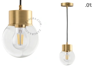 lampada a sospensione in ottone - paralume in vetro - Ø 8,5 cm