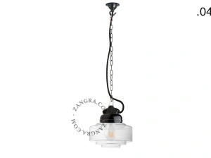 lampada a sospensione in porcellana nera per esterni o per bagno - paralume in vetro - IP54
