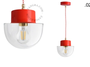 lampada a sospensione rossa - paralume in vetro - Ø 10 cm