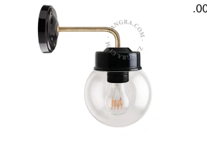 applique en porcelaine noire avec globe en verre