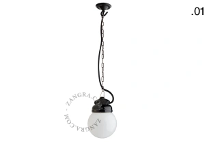 lampada a sospensione in porcellana nera per esterni o per bagno - paralume in vetro - IP54