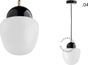lampada a sospensione in porcellana nera - paralume in vetro