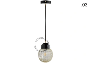 lampada a sospensione in porcellana nera - paralume in vetro