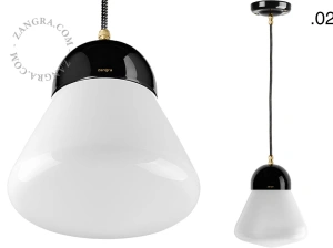 black porcelain pendant light - glass shade