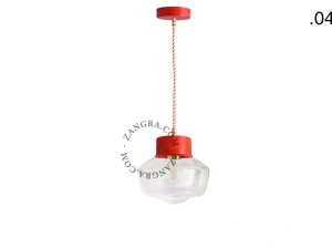 lampada a sospensione rossa - paralume in vetro - Ø 10 cm