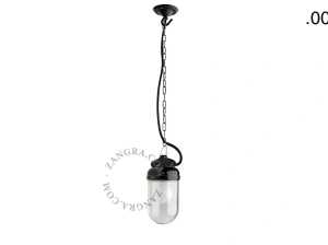 lampada a sospensione in porcellana nera per esterni o per bagno - paralume in vetro - IP54
