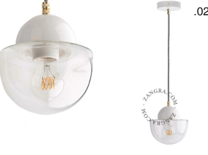 lampada a sospensione in porcellana bianca - paralume in vetro