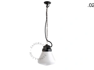 lampada a sospensione in porcellana nera per esterni o per bagno - paralume in vetro - IP54