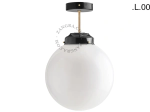 loftslampe i sort og messing - glas skærm