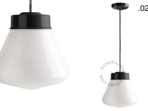 czarna lampa wisząca porcelana ze szklanym kloszem