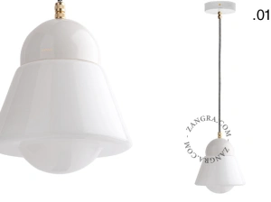 lampada a sospensione in porcellana bianca - paralume in vetro