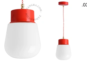 lampada a sospensione rossa - paralume in vetro - Ø 10 cm