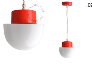 lampada a sospensione rossa - paralume in vetro - Ø 10 cm