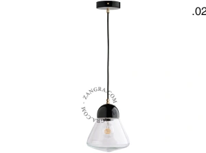 lampada a sospensione in porcellana nera - paralume in vetro