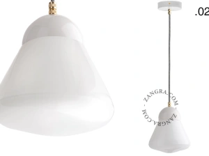 lampada a sospensione in porcellana bianca - paralume in vetro
