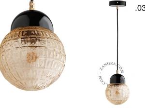 lampada a sospensione in porcellana nera - paralume in vetro