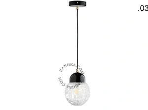 lampada a sospensione in porcellana nera - paralume in vetro