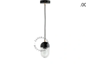 lampada a sospensione in porcellana nera - paralume in vetro