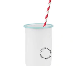 gobelet en émail blanc avec bord bleu - 65 cl