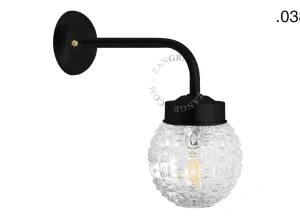 czarna mosiężna lampa ścienna do łazienki lub na zewnątrz - szklany klosz - IP43