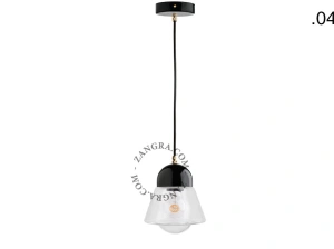 lampada a sospensione in porcellana nera - paralume in vetro