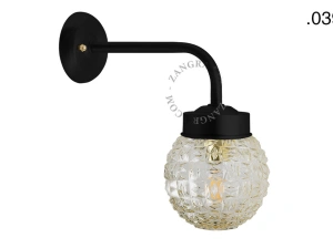 czarna mosiężna lampa ścienna do łazienki lub na zewnątrz - szklany klosz - IP43